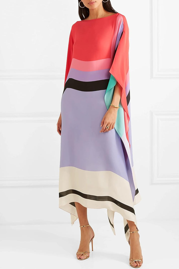 Xyrelvyn – Elegancka Sukienka Maxi w Kolorowych Blokach