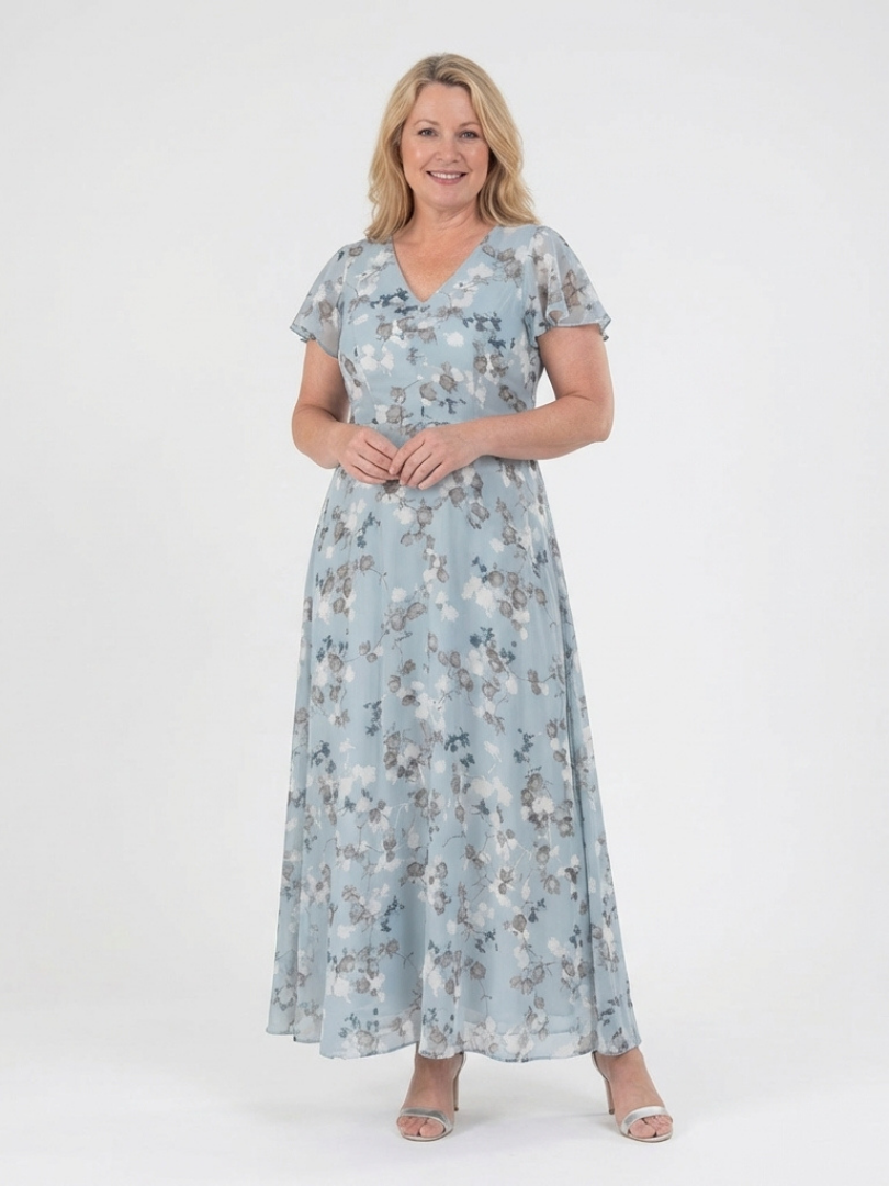 Ismeria | Kwiatowa Sukienka Maxi z Chiffonu