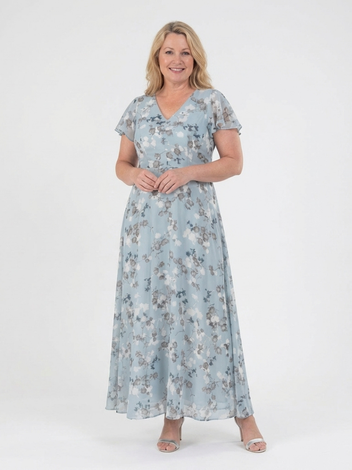Ismeria | Kwiatowa Sukienka Maxi z Chiffonu
