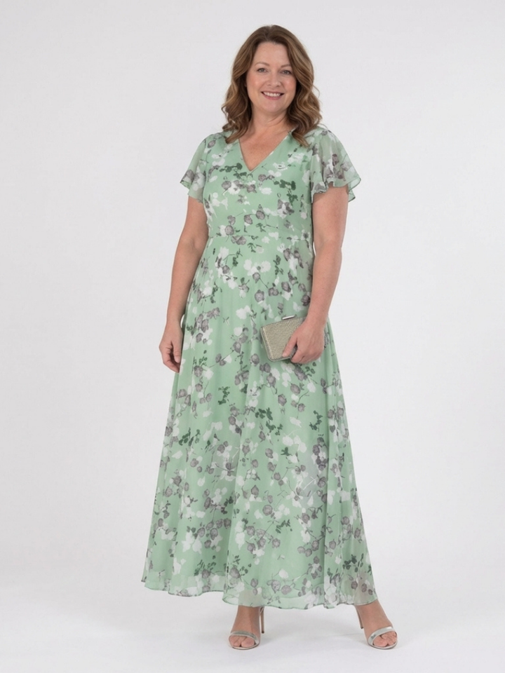 Ismeria | Kwiatowa Sukienka Maxi z Chiffonu