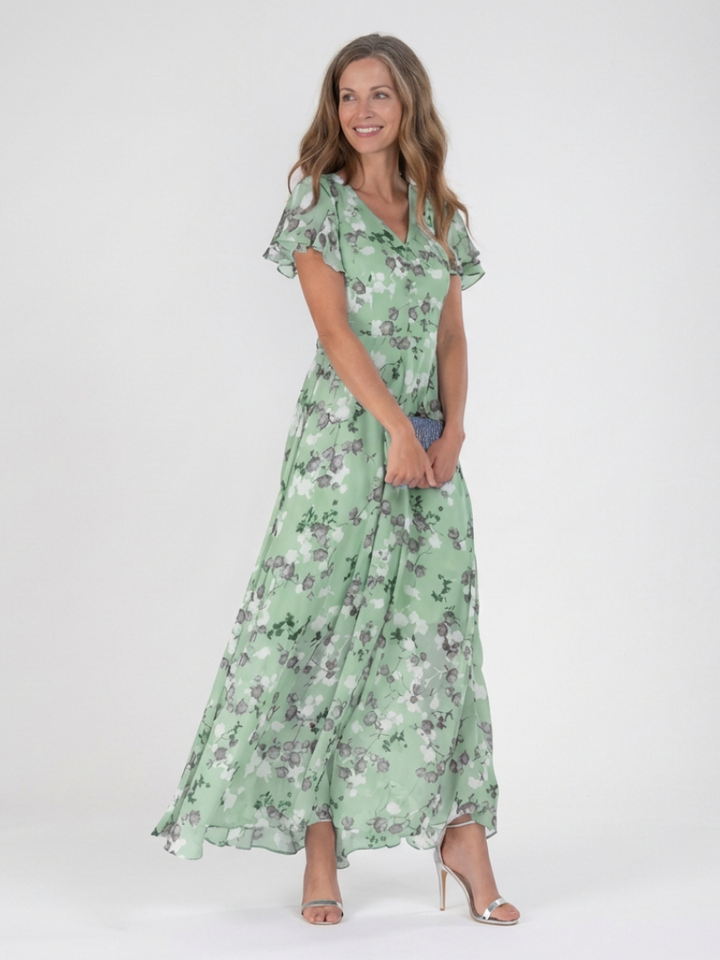 Ismeria | Kwiatowa Sukienka Maxi z Chiffonu