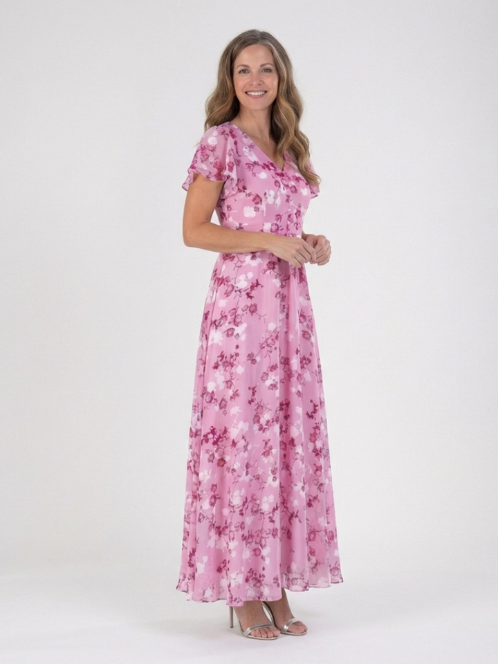 Ismeria | Kwiatowa Sukienka Maxi z Chiffonu
