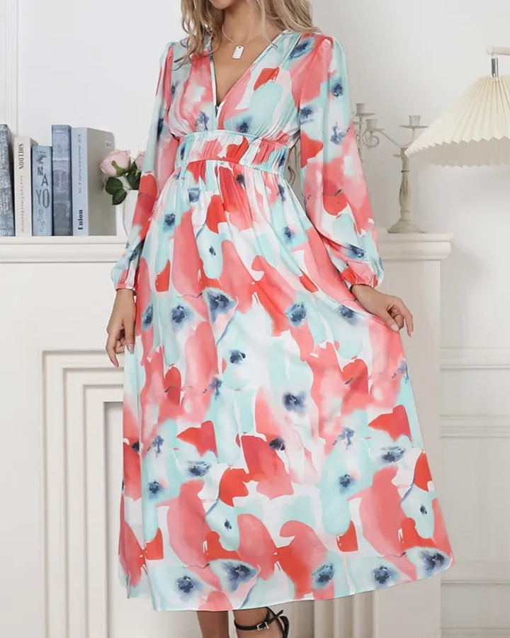 Corrine – Elegancka sukienka w kwiaty z luźnym krojem